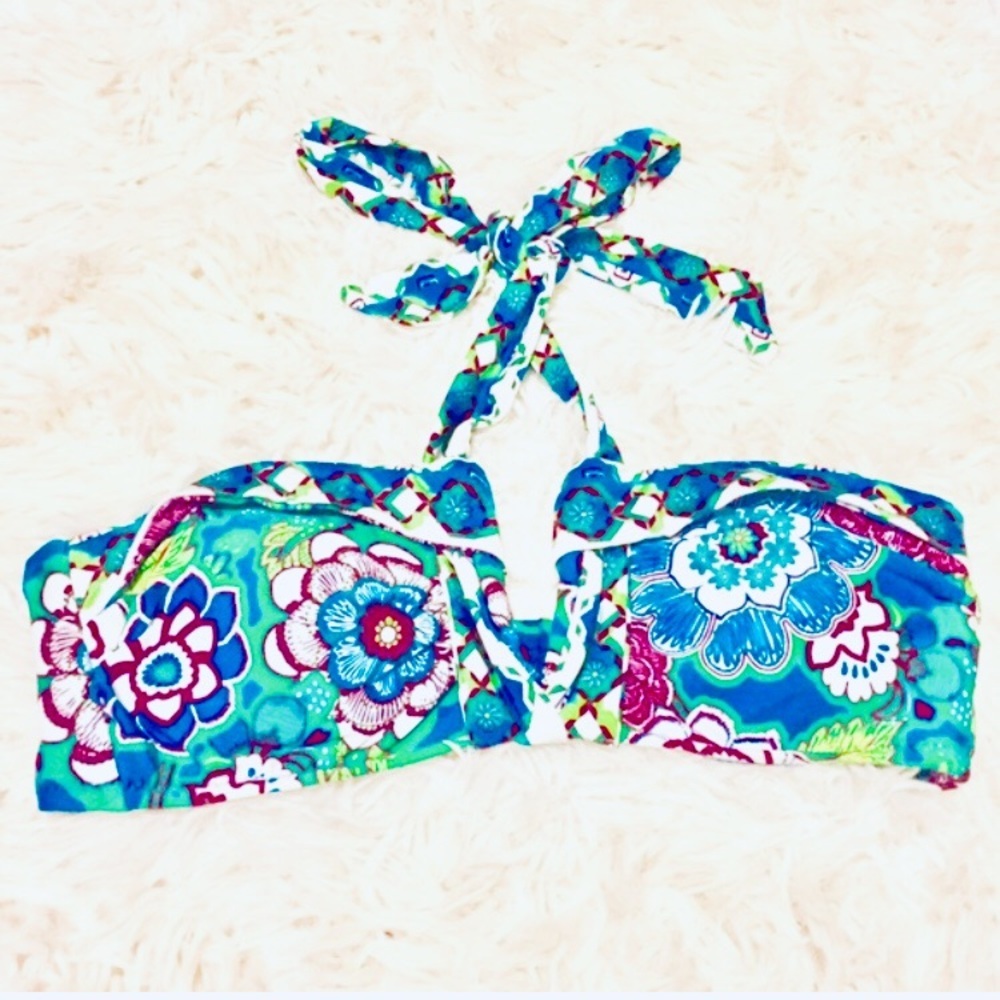 NWT Becca: Medium Beautiful Colorful Blue Halter Tie Up Bikini Top